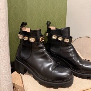 Gucci Black Ankle Boots with Gold Embellishments